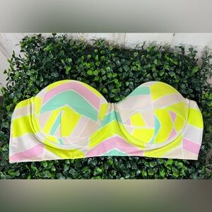 Zinke Bandeau Bikini Swim Top Geometric Design Pastels Size Large
